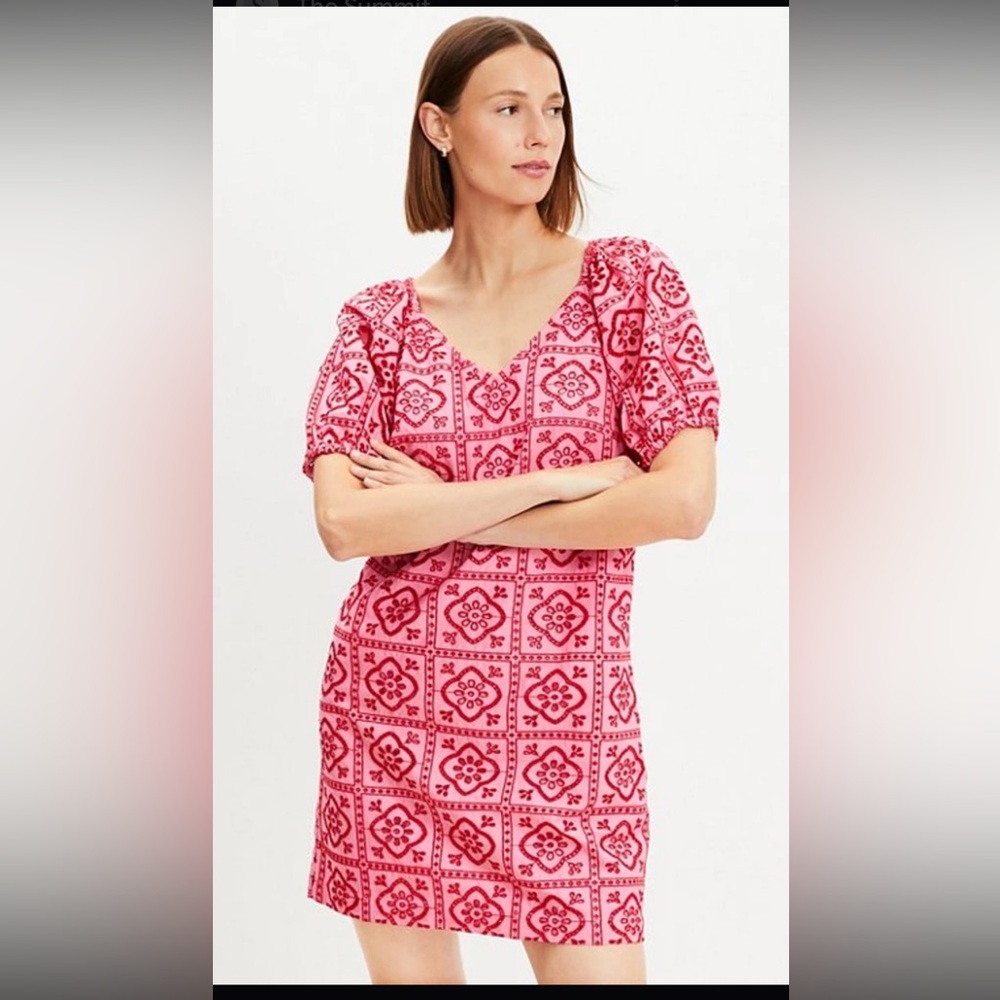 Brand New w/Tags Loft Tiled Eyelet Mini Shift Dress Pink Multi Medium - Picture 5 of 12